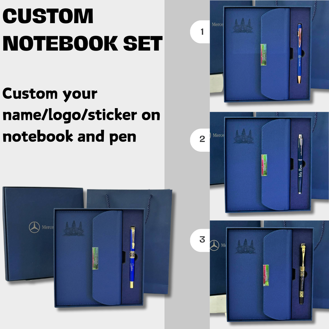 Personalized Leather Notebook Set, Custom Gift Set, Engraved Notebook, Corporate Gifts, Custom Graduation Gifts, Appreciation Gift Cambodia