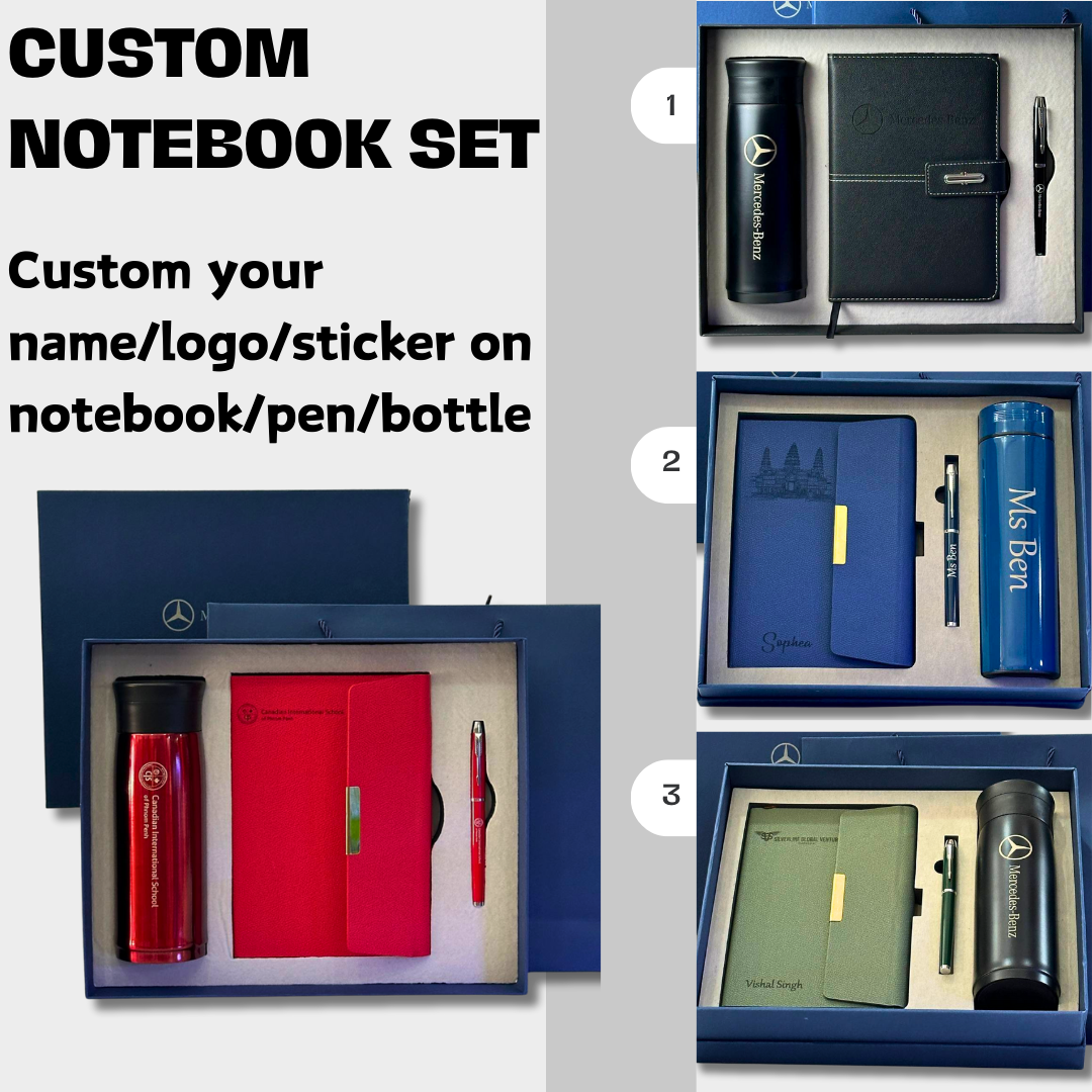 Personalized Leather Notebook Set, Custom Gift Set, Engraved Notebook, Corporate Gifts, Custom Graduation Gifts, Appreciation Gift Cambodia