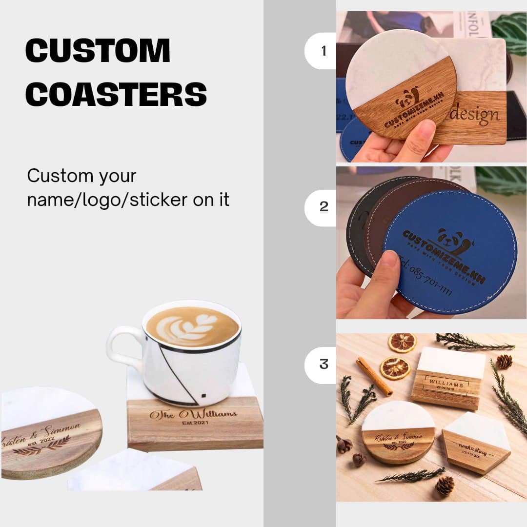 Custom logo/name/sticker coaster Cambodia