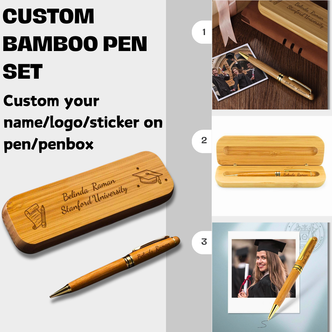 Custom logo/name/sticker bamboo pen set Cambodia