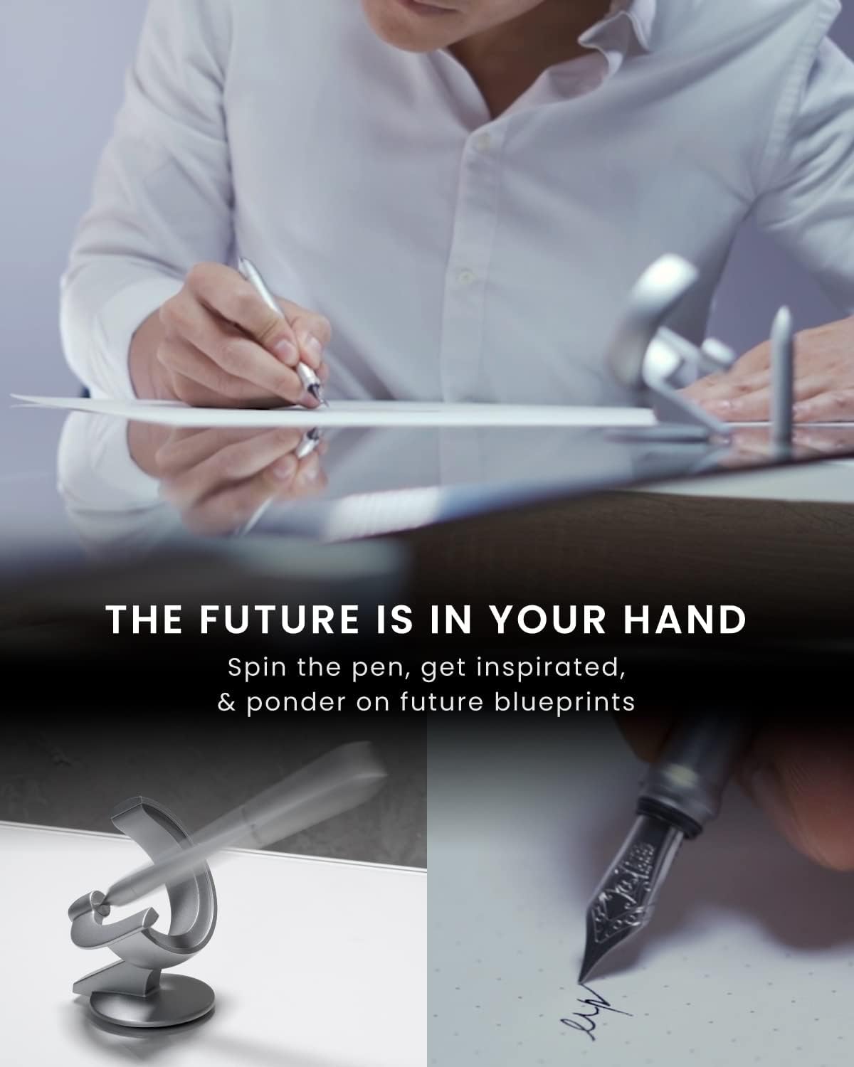 novium Hoverpen Future Edition - Fountain Pen & Rollerball Pen All-In Gift Box, Fine Nib, Futuristic Aesthetic, Metal Made Luxury Pen, Cambodia