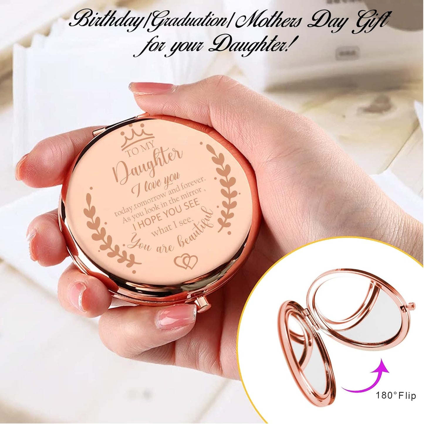 Daughter Gift from Mom, Birthday Gifts for Daughter Adult,Gifts for Daughters from Mothers,Graduation Gifts Daughter Wedding Gift from Mom to My Daughter Makeup Compact Mirror Cambodia