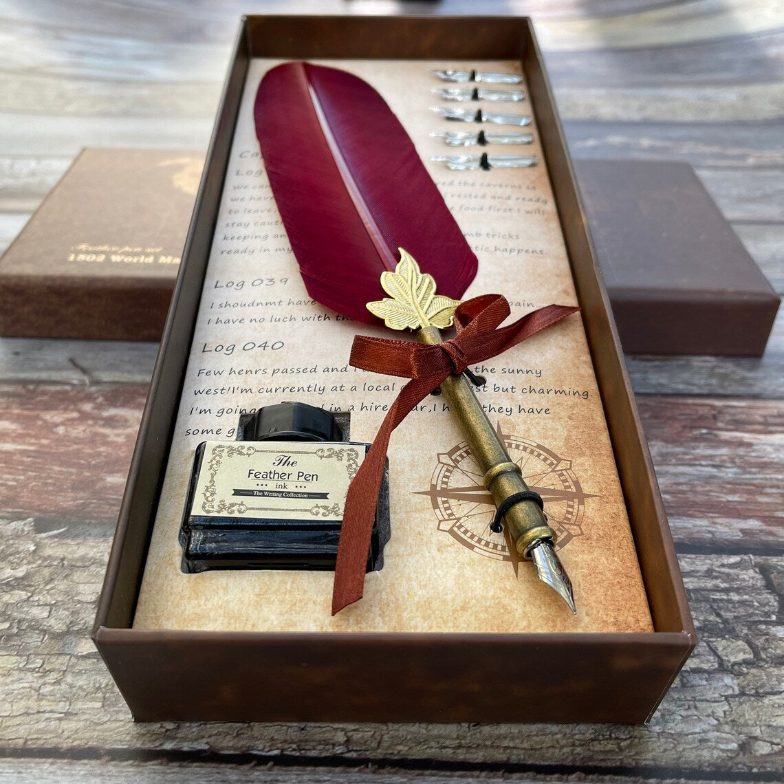 Customized Classic Elegant Feather Pen Antique Vintage Red Quill Pen and Black Ink Set in Gift Box Gifts for Artists and Writers Cambodia