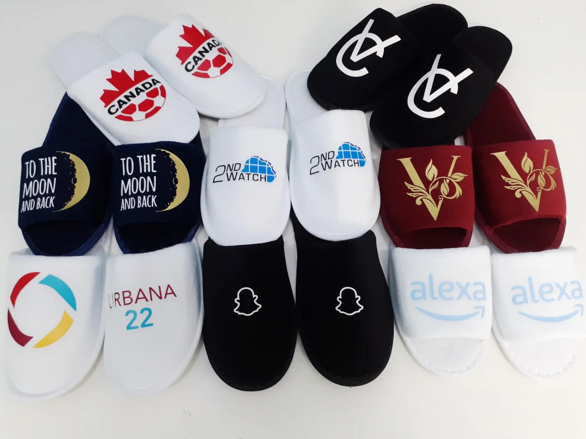 Personalized hotel slippers with your custom small business logo (corporate gifts), branded slippers for employee gifts, open houses, Cambodia
