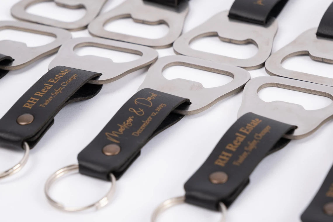 Corporate gifts for clients, Logo corporate gifts, Leather keychains bottle openers with your logo and phrase, Sold in bulk Cambodia