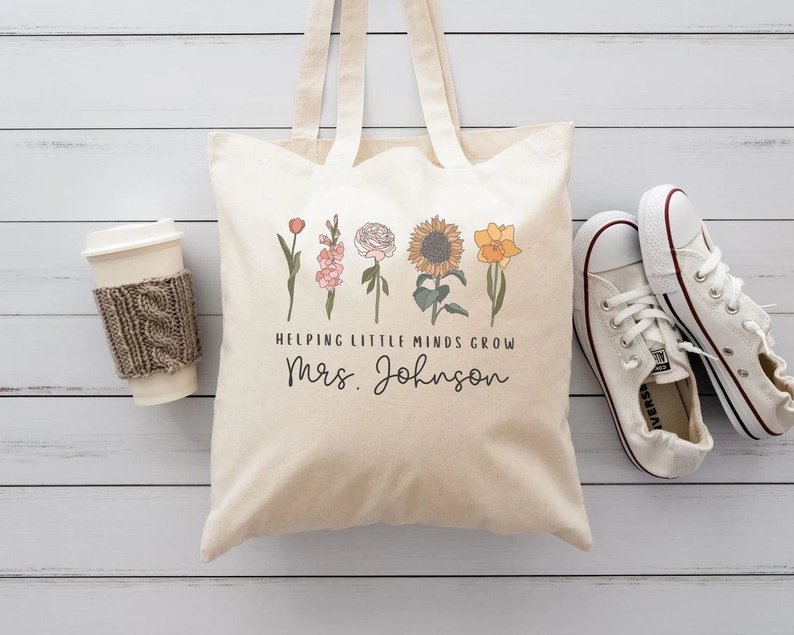 Teacher Tote Bag Personalized Teacher Canvas Tote Custom Teacher Gift for Teacher Back to School Tote Floral Teacher Thank You Gift Custom Cambodia