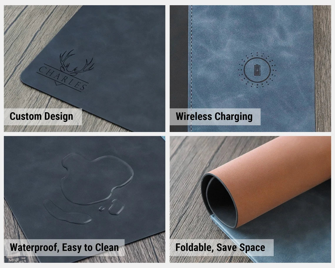 Leather Mouse Pad - Custom Mouse Pads, Personalized Phone Charger, Custom Leather Charging Mat , Gift For Dad, Mouse Pad for Men, Boss Gift Cambodia