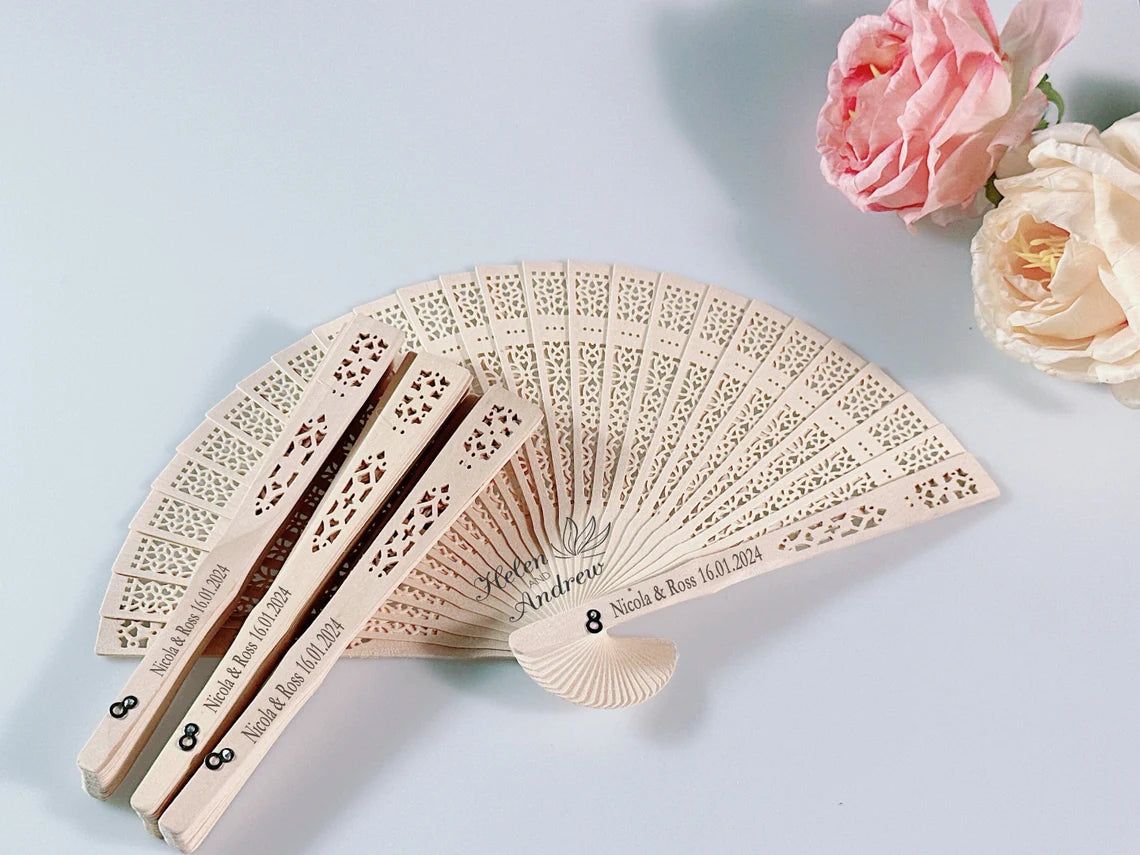 Personalized Sandalwood Wedding Fans, Custom Wedding Fans Wedding Party Favor,Monogram Hand Fans,Beach Summer Wooden Fans,Bridesmaid Fans Cambodia