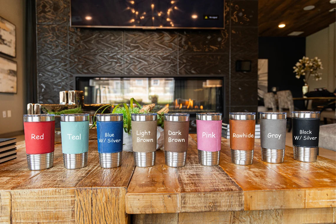 Personalized Tumbler, Engraved Tumbler, Custom Tumbler, Leatherette Tumbler, Leather Tumbler, Housewarming, Anniversary Gifts, Gifts for Him Cambo