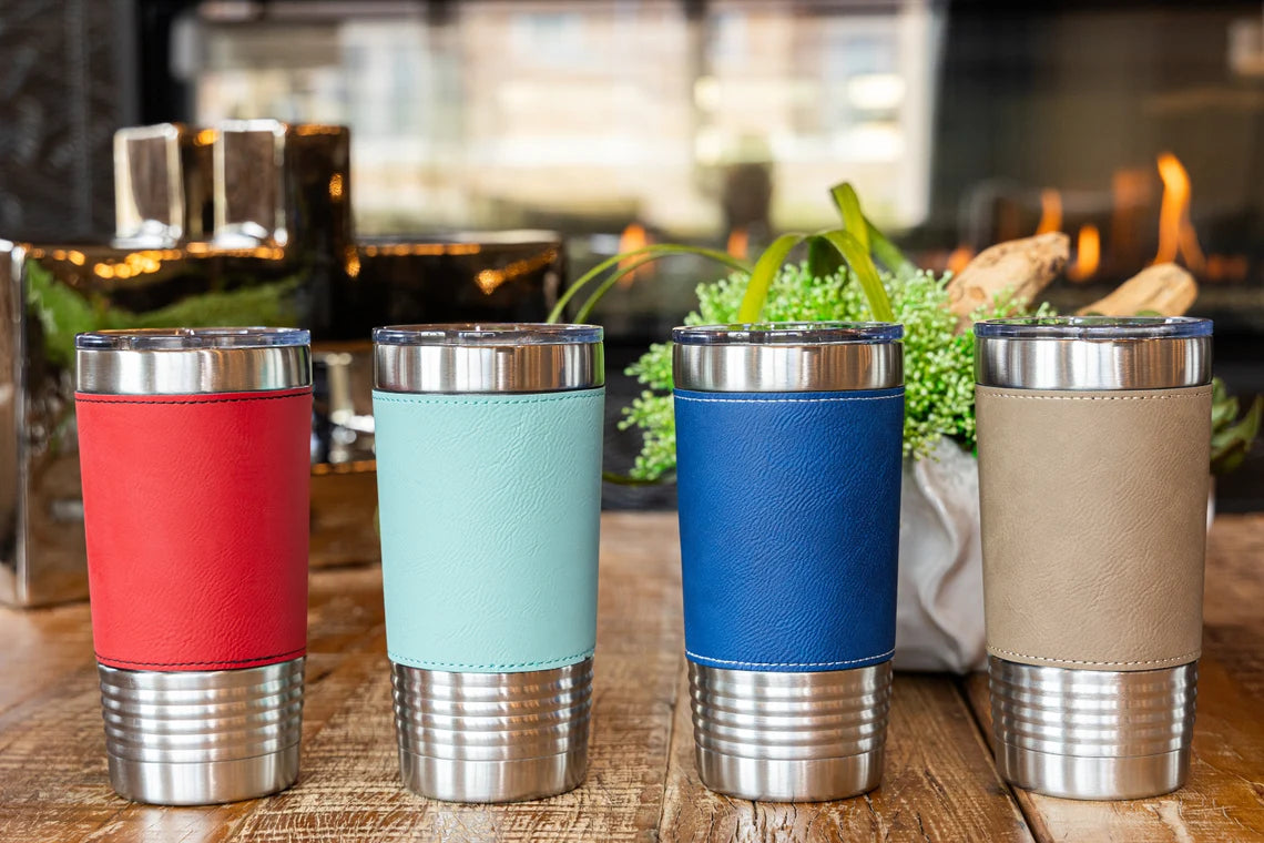 Personalized Tumbler, Engraved Tumbler, Custom Tumbler, Leatherette Tumbler, Leather Tumbler, Housewarming, Anniversary Gifts, Gifts for Him Cambo