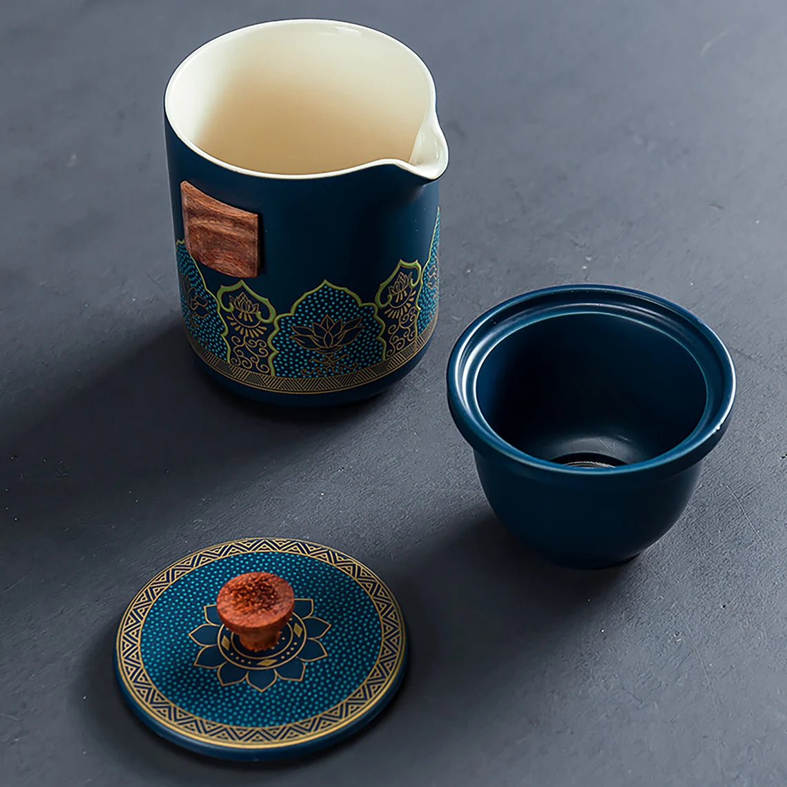 Customized Oriental Traditional Aesthetic Tea Set, Personalized Leather Storage Tea Set, Travel Tea Set With Leather Case Cambodia
