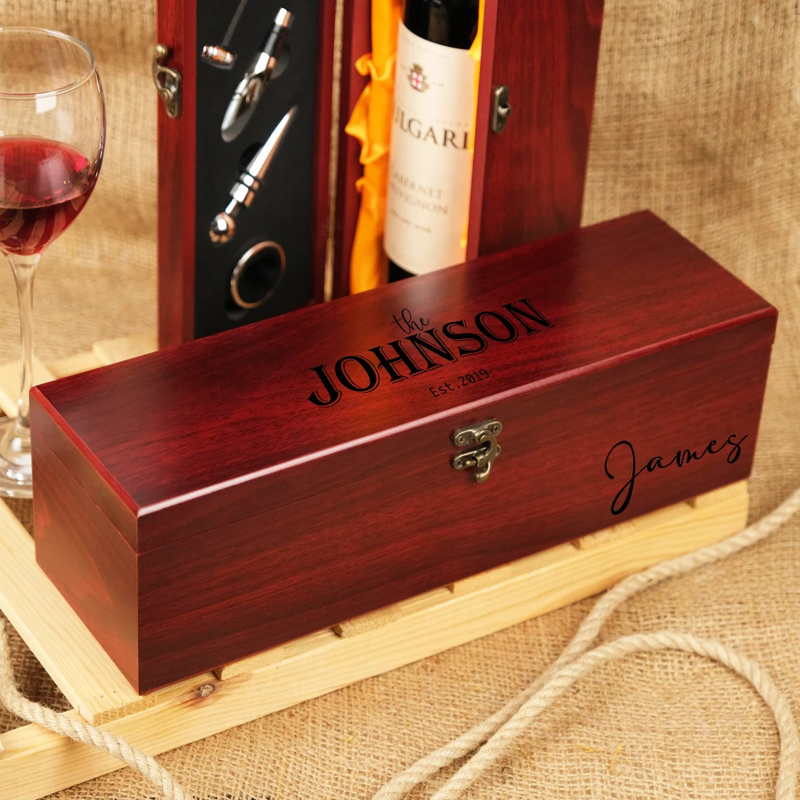 Wooden Wine Box, Engraved Wine Box With Accessories, Wedding Gift for Couples, Wine Gift Box, Personalized Wine Box, Christmas Gifts Cambodia
