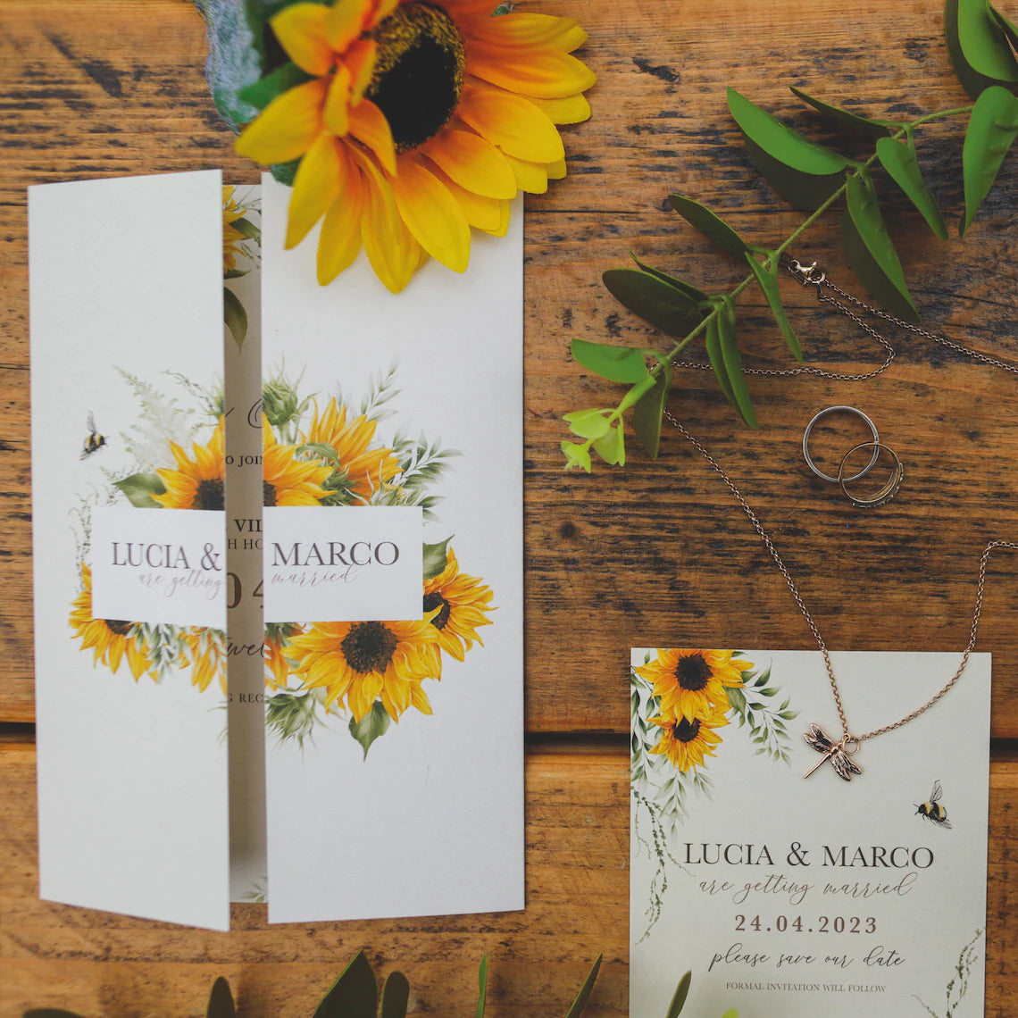 Sunflower Wedding Invitations, Rustic Sunflower Wedding Invite, Yellow Floral Wedding Invitation, Gatefold Cambodia