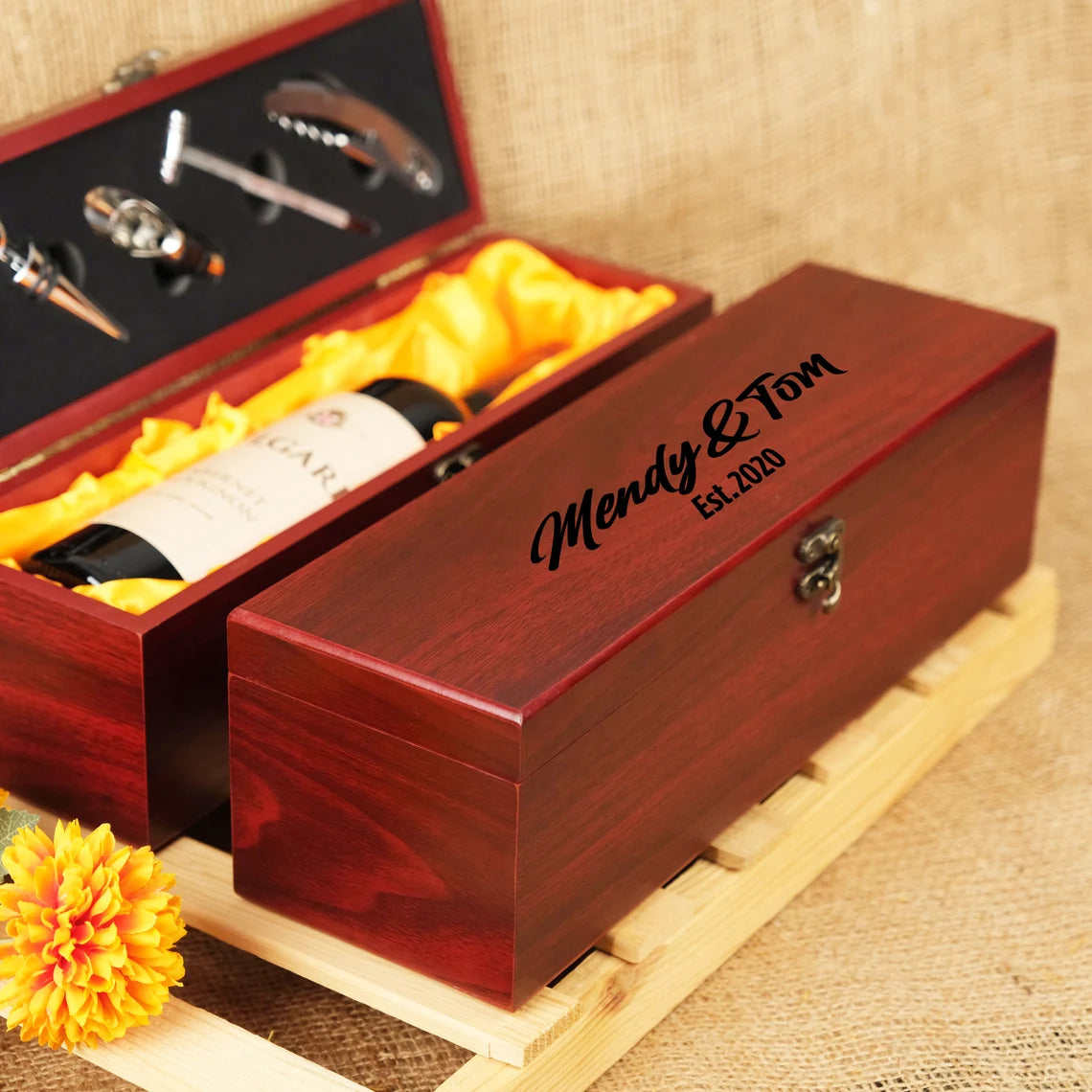 Wooden Wine Box, Engraved Wine Box With Accessories, Wedding Gift for Couples, Wine Gift Box, Personalized Wine Box, Christmas Gifts Cambodia