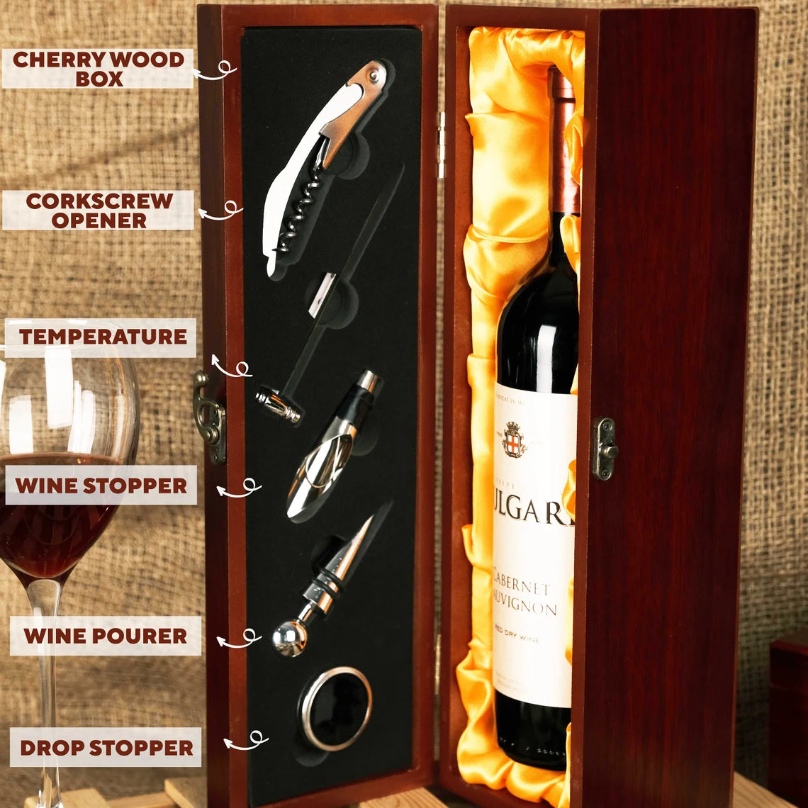 Wooden Wine Box, Engraved Wine Box With Accessories, Wedding Gift for Couples, Wine Gift Box, Personalized Wine Box, Christmas Gifts Cambodia