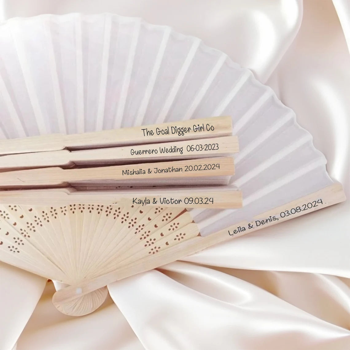 White Fabric Fan,Grade A Bamboo Ribs Wedding ,Party Favour Handheld Fan,Cambodia