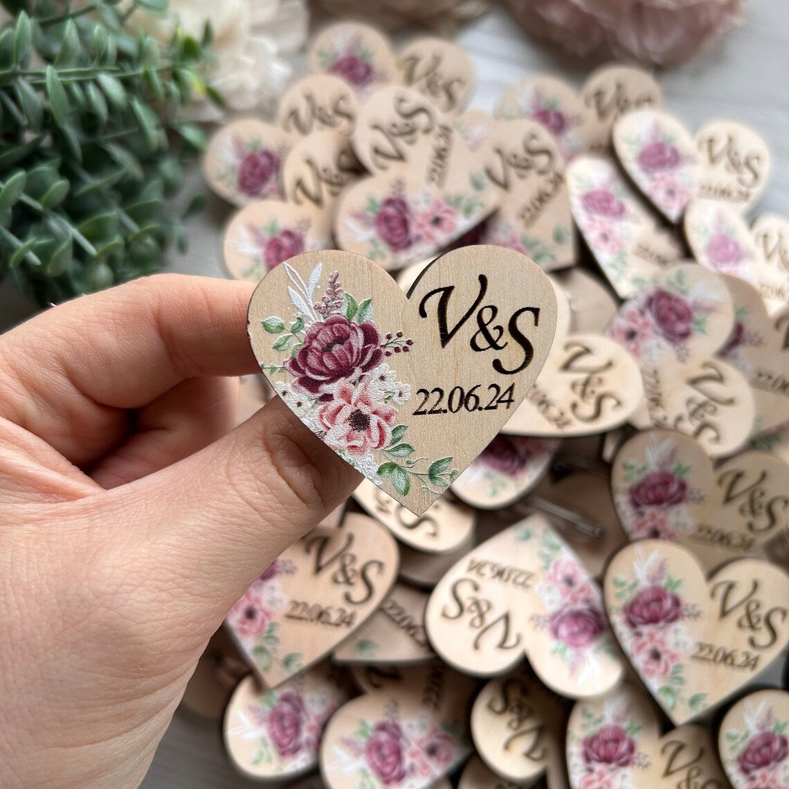 Wedding guest lapel pin, engraved heart brooch, guests boutonnieres, custom name tag, wedding guest favors Cambodia