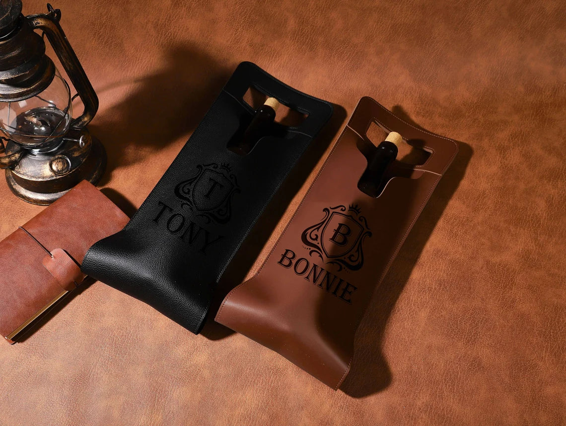 Custom PU Leather Engraved Wine Bag, Personalised Wine Holder, Personalized Wine Tote, Gifts for Wine Lovers, Housewarming Gift, Wedding Gift Cambodia
