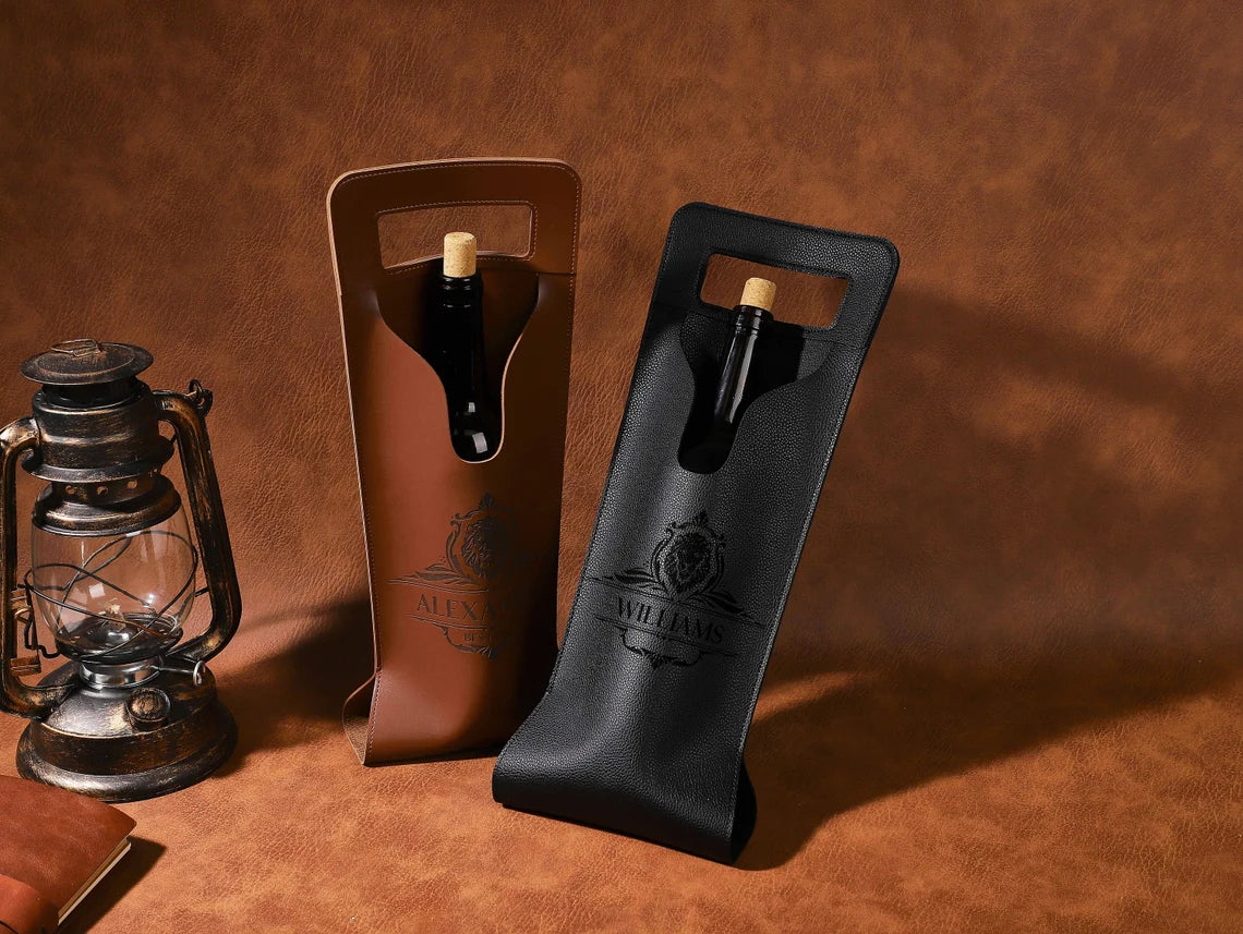 Custom PU Leather Engraved Wine Bag, Personalised Wine Holder, Personalized Wine Tote, Gifts for Wine Lovers, Housewarming Gift, Wedding Gift Cambodia