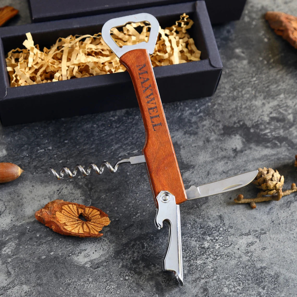 Personalized Groomsmen Gifts, Customized Red Wine Corkscrew Opener, Engraved Beer Bottle Opener With Wood Handle, Men's Gift Cambodia