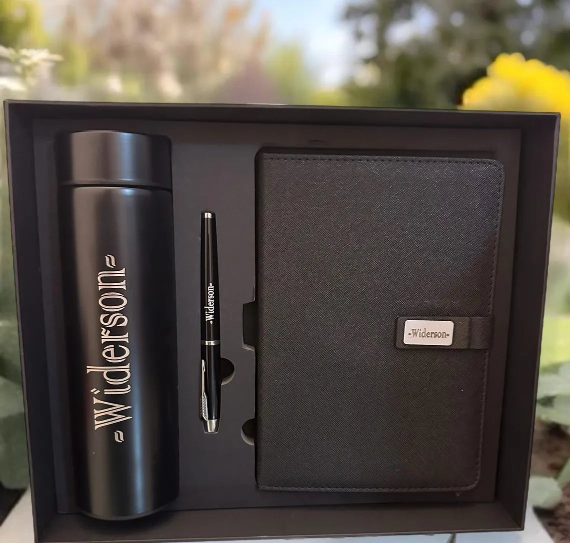 Personalized Luxury Gift Set: Leather Notebook, LED Thermos Flask & Pen for Corporate Gifts Cambodia