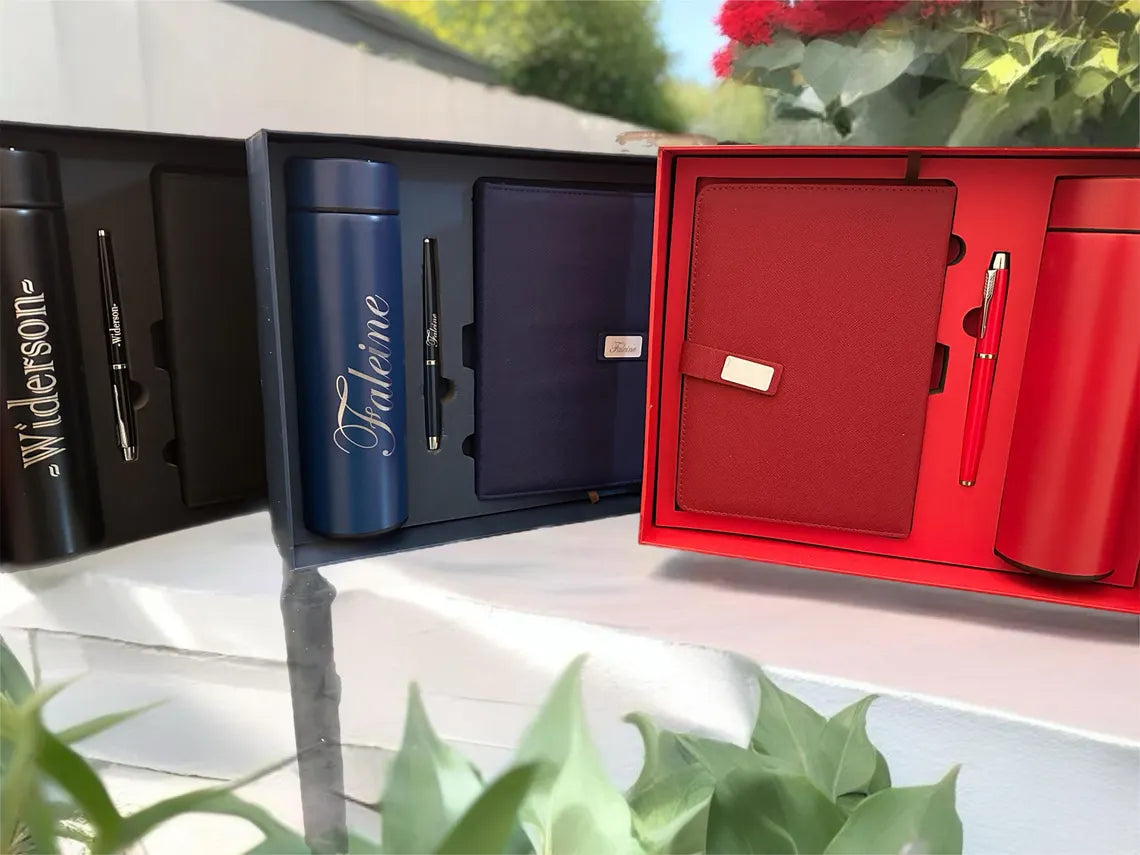 Personalized Luxury Gift Set: Leather Notebook, LED Thermos Flask & Pen for Corporate Gifts Cambodia