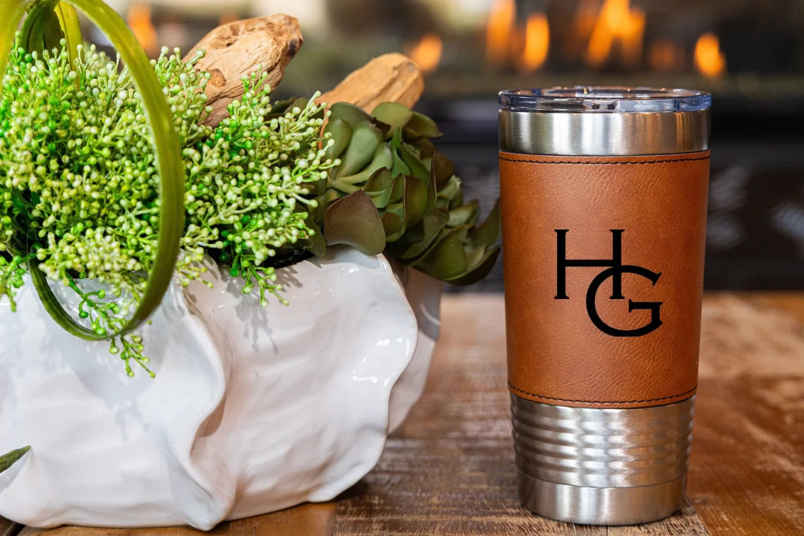 Personalized Tumbler, Engraved Tumbler, Custom Tumbler, Leatherette Tumbler, Leather Tumbler, Housewarming, Anniversary Gifts, Gifts for Him Cambo