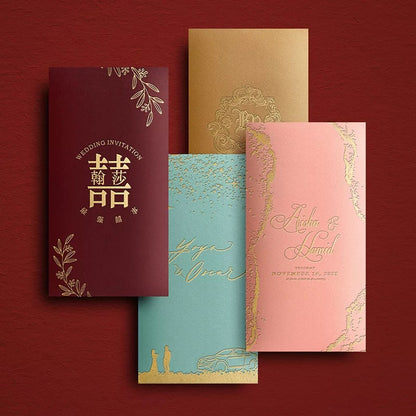 Green Printed Wedding Invitation Set, Modern Wedding Invitation with Envelope, Greenery Wedding Invitation Suite Cambodia