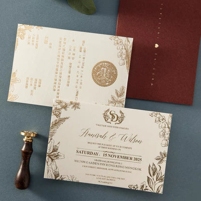 Green Printed Wedding Invitation Set, Modern Wedding Invitation with Envelope, Greenery Wedding Invitation Suite Cambodia