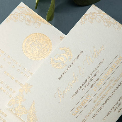 Green Printed Wedding Invitation Set, Modern Wedding Invitation with Envelope, Greenery Wedding Invitation Suite Cambodia
