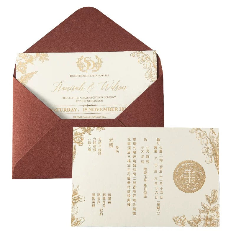 Green Printed Wedding Invitation Set, Modern Wedding Invitation with Envelope, Greenery Wedding Invitation Suite Cambodia