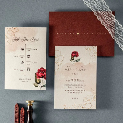 Green Printed Wedding Invitation Set, Modern Wedding Invitation with Envelope, Greenery Wedding Invitation Suite Cambodia