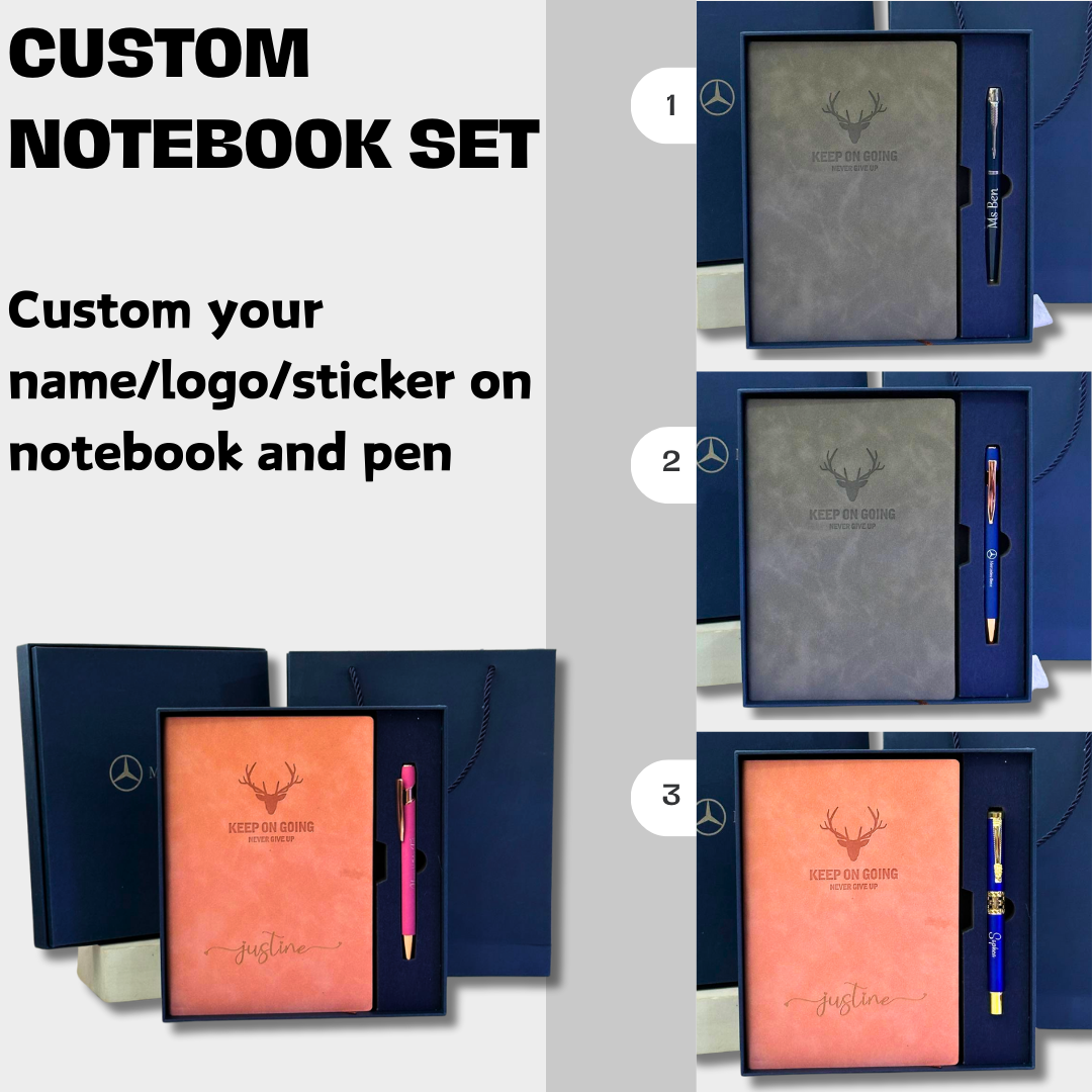 Personalized Leather Notebook Set, Custom Gift Set, Engraved Notebook, Corporate Gifts, Custom Graduation Gifts, Appreciation Gift Cambodia