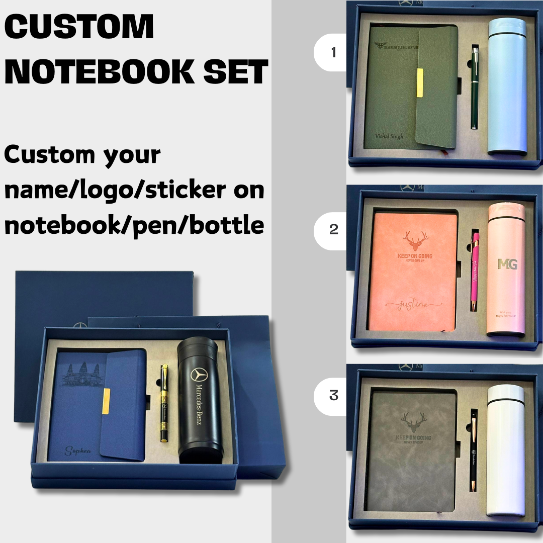 Personalized Leather Notebook Set, Custom Gift Set, Engraved Notebook, Corporate Gifts, Custom Graduation Gifts, Appreciation Gift Cambodia