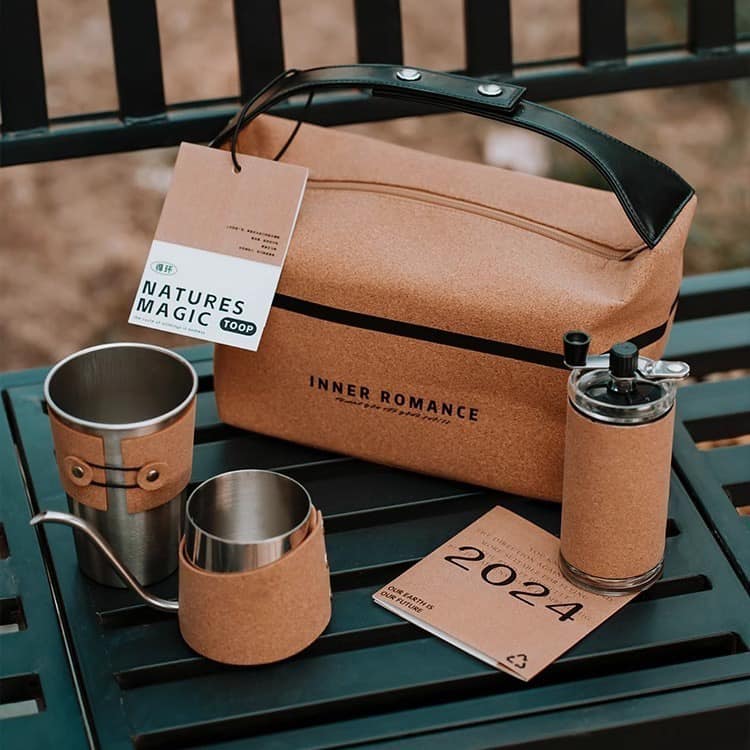Custom Eco high-end business gifts Recycled cork leather hand brew coffee pot set Cambodia
