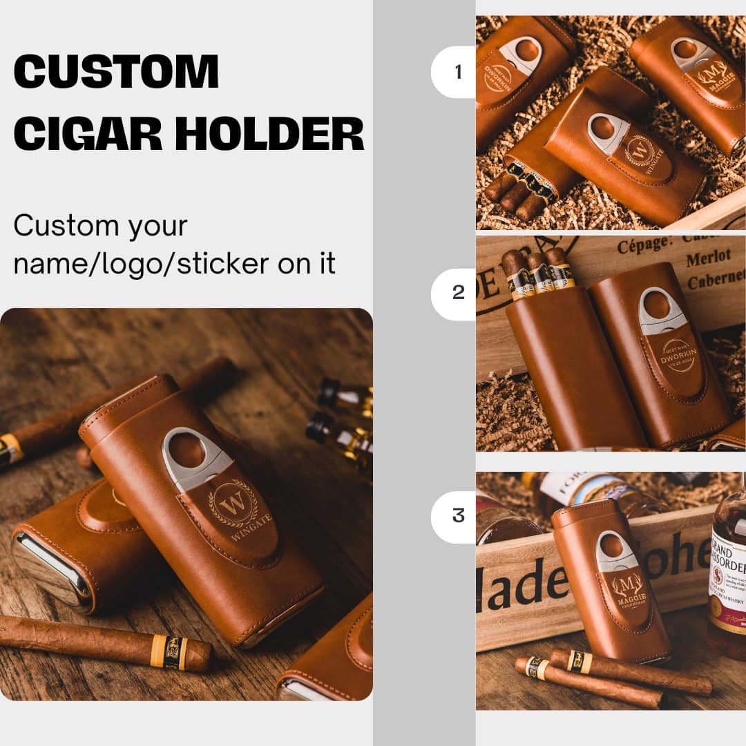 Custom logo/name/sticker leather and wooden Cigar box holder Cambodia