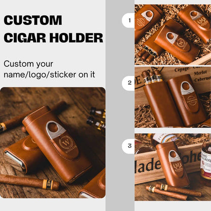 Custom logo/name/sticker leather and wooden Cigar box holder Cambodia
