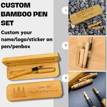 Custom logo/name/sticker bamboo pen set Cambodia