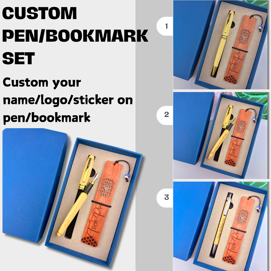 Custom logo/name/sticker bamboo pen and book mark set Cambodia