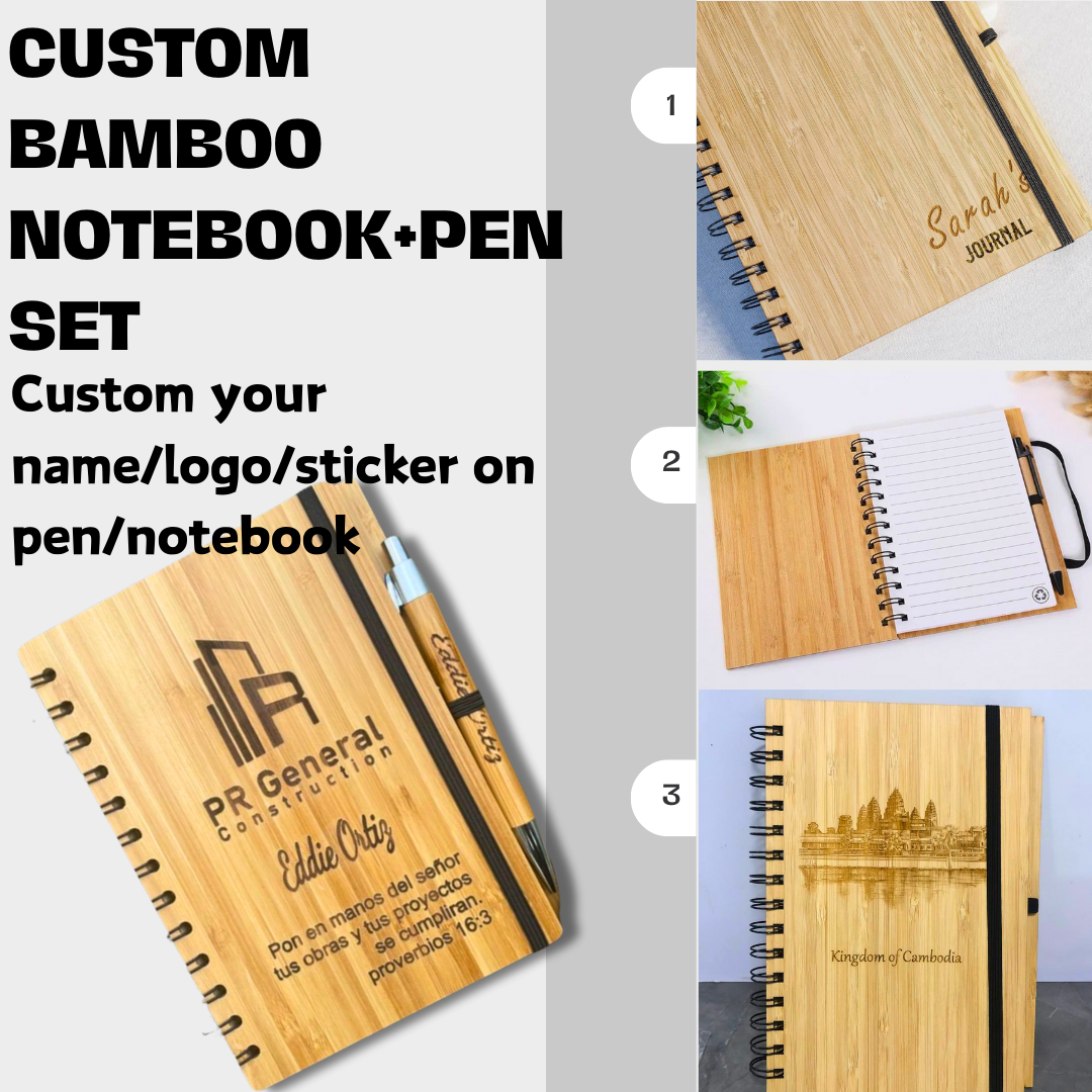 Personalized Leather Notebook Set, Custom Gift Set, Engraved Notebook, Corporate Gifts, Custom Graduation Gifts, Appreciation Gift Cambodia