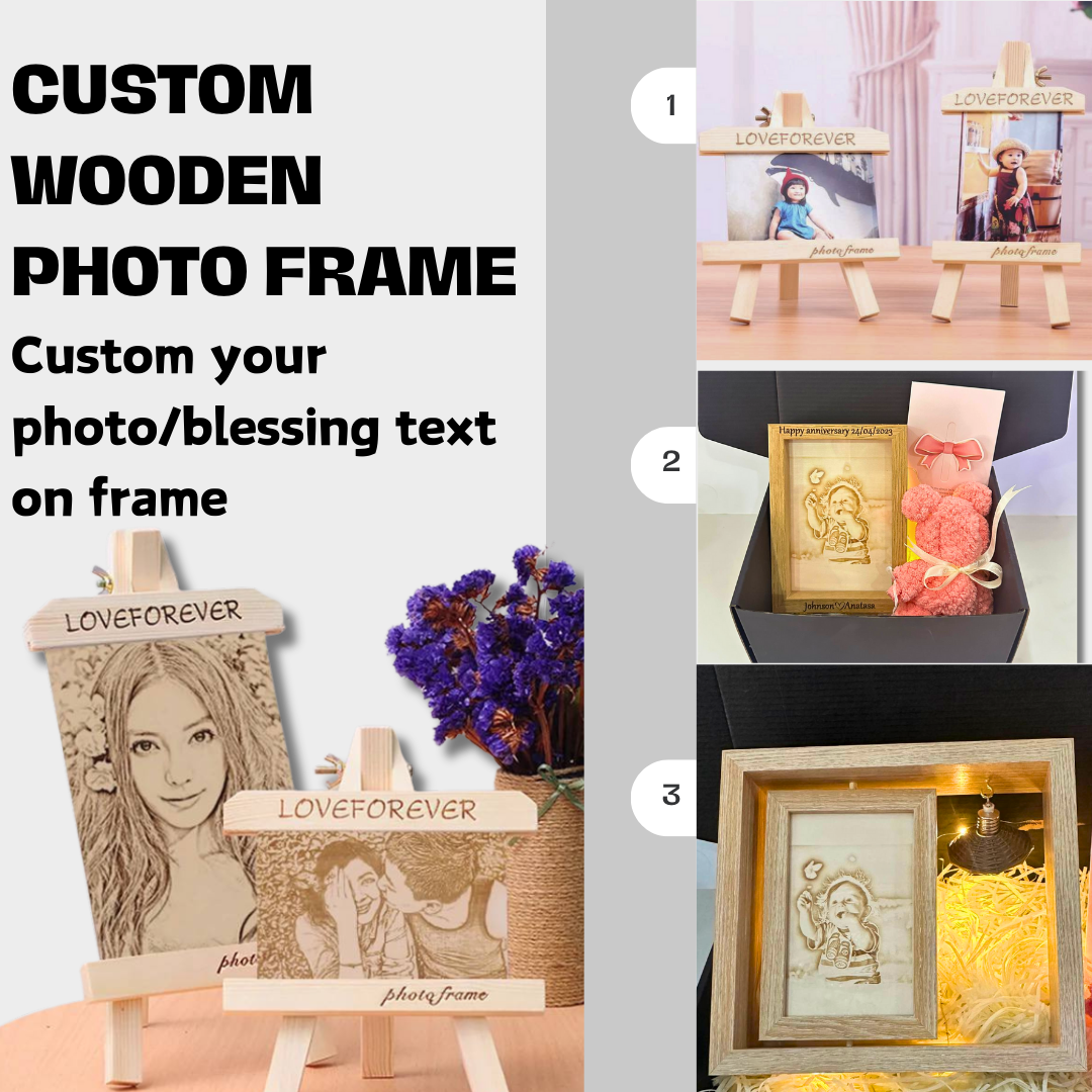 Wooden Photo Frame, Laser Cut Photo Frames Set, Picture Frame Laser Cut, Engraved Photo, Family Photo Frame Cambodia