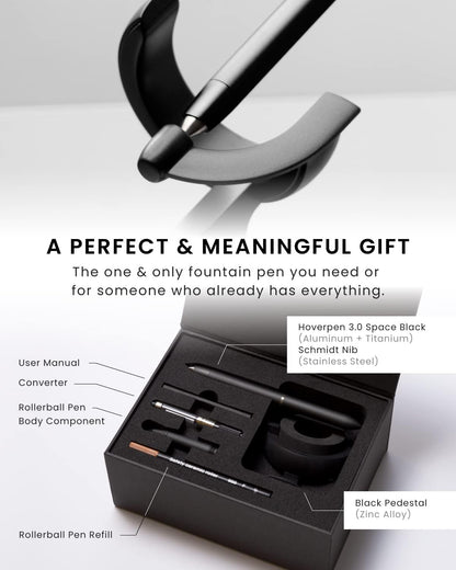 novium Hoverpen Future Edition - Fountain Pen & Rollerball Pen All-In Gift Box, Fine Nib, Futuristic Aesthetic, Metal Made Luxury Pen,  Cambodia