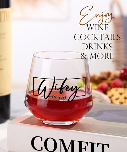 Wedding Gifts for Couples,Hubby & Wifey EST 2024 Wedding Glass Set,Bridal Shower Gifts,Unique Gift for Engagement,Wedding, Newly-Married Anniversary for Him Her Mother Father Cambodia