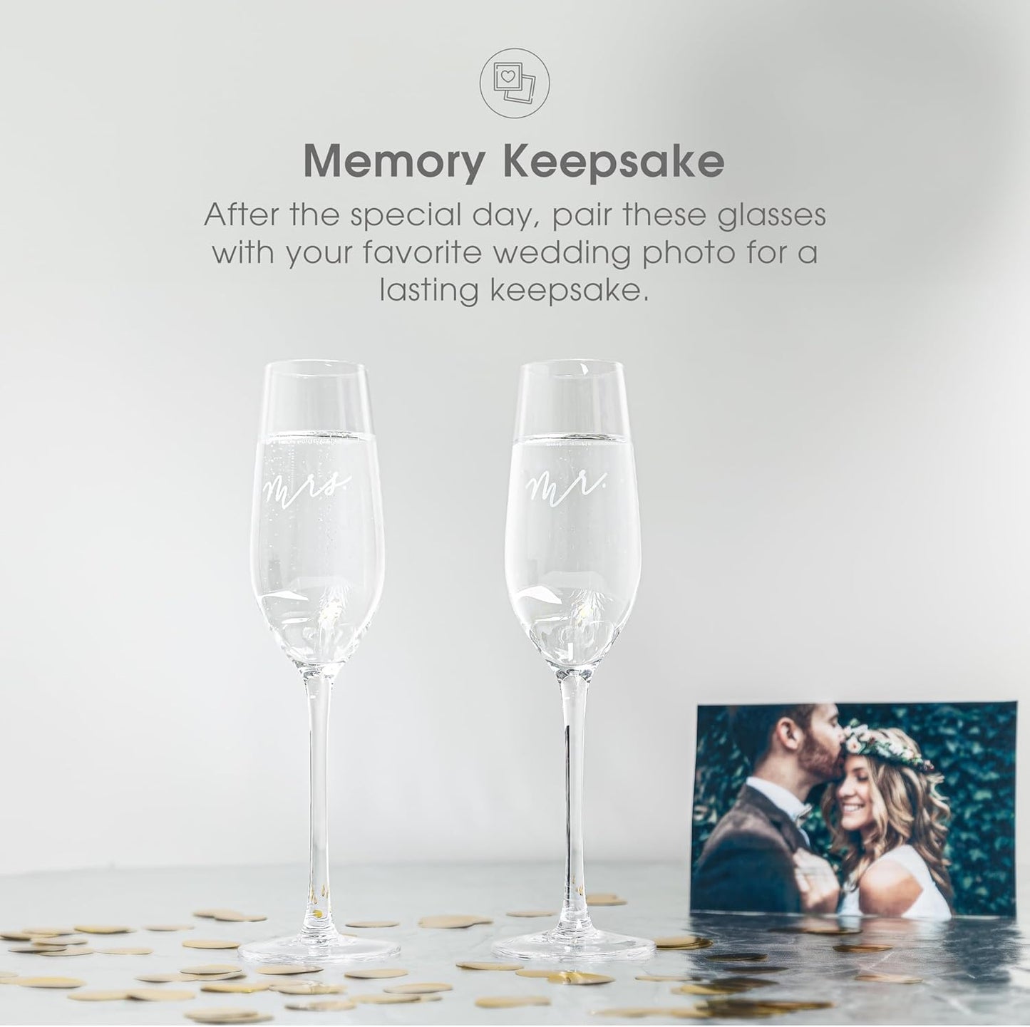 Pearhead Mr. & Mrs. Champagne Flute Set - Elegant His and Hers Wedding Toasting Glasses for Unforgettable Celebrations, Bridal Shower and Registry Idea, Tall Wine Glasses for Bride and Groom Cambodia