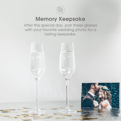 Pearhead Mr. & Mrs. Champagne Flute Set - Elegant His and Hers Wedding Toasting Glasses for Unforgettable Celebrations, Bridal Shower and Registry Idea, Tall Wine Glasses for Bride and Groom Cambodia
