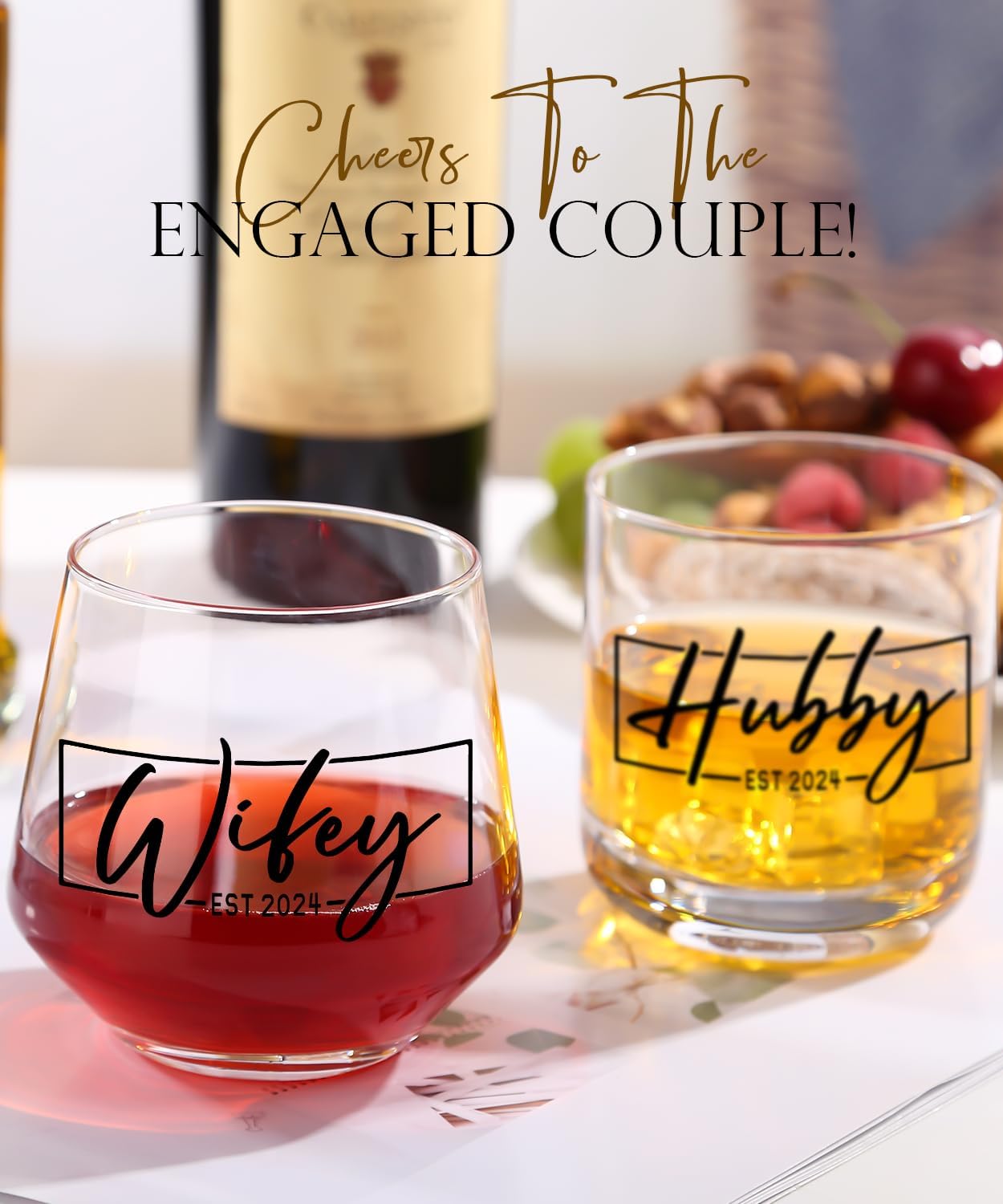 Wedding Gifts for Couples,Hubby & Wifey EST 2024 Wedding Glass Set,Bridal Shower Gifts,Unique Gift for Engagement,Wedding, Newly-Married Anniversary for Him Her Mother Father Cambodia