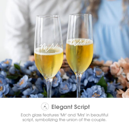 Pearhead Mr. & Mrs. Champagne Flute Set - Elegant His and Hers Wedding Toasting Glasses for Unforgettable Celebrations, Bridal Shower and Registry Idea, Tall Wine Glasses for Bride and Groom Cambodia