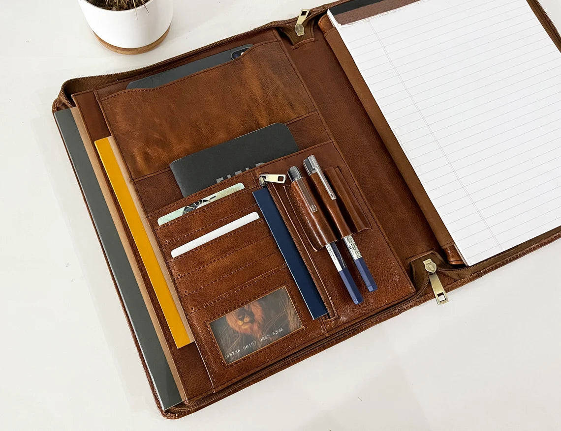Personalized Leather Portfolio for Men, Custom Name&Logo Leather Padfolio, Business Portfolio with Tablet Holder, Gift for Graduation/Friend Cambodia