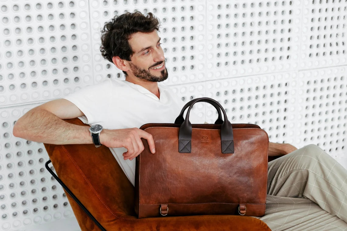 Large Messenger Bag for Men, Leather Briefcase, Genuine Leather Bag, 15 inch Laptop Bag, Shoulder Bag, Men's Satchel, Corporate Gift Cambodia