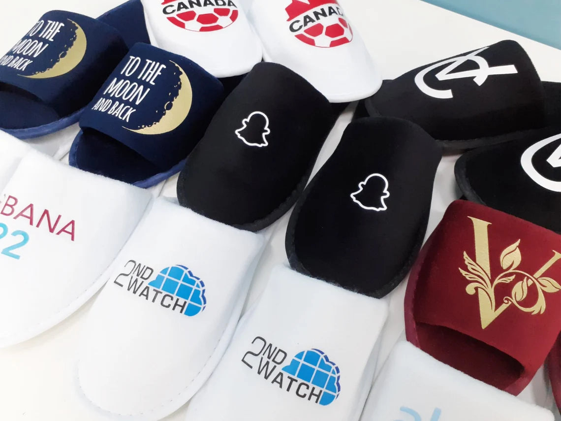 Personalized hotel slippers with your custom small business logo (corporate gifts), branded slippers for employee gifts, open houses, Cambodia